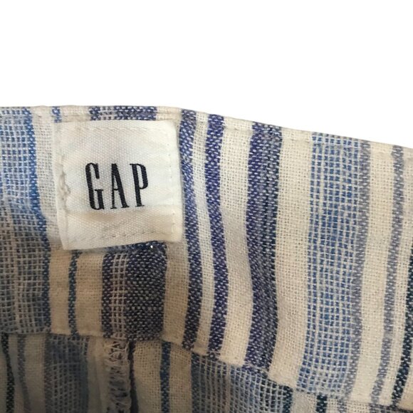 GAP Wide-Leg Linen Blend Ankle Pants Womens Size 8 Blue & White Stripe With Belt - Picture 4 of 8